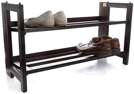Stony Edge 2 Tier Stackable Wooden Shoe Rack for Closet, Compact Shoe Organizer for Entryway and Hallway, Small & Foldable, No assembly Shoe Shelves