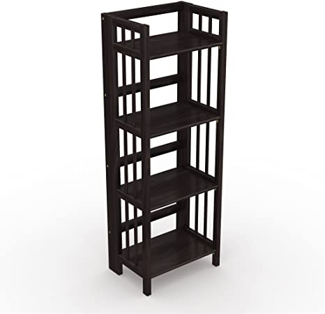 Stony Edge Folding Bookshelf, 4-Tier Book Shelf for Books and Trinkets, No Assembly Folding Shelf, Small Bookshelf for Small Spaces in Home and Office, 45 x 32 x 11.5 Inches, Espresso Wood Finish