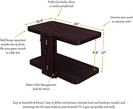 Stony-Edge Floating Wooden Wall Mount Shelf (Small, Espresso) - Mounted TV Shelving Tray for Video Game Consoles, Blu-Ray Players, Cable Boxes, Books - Easy to Assemble Furniture