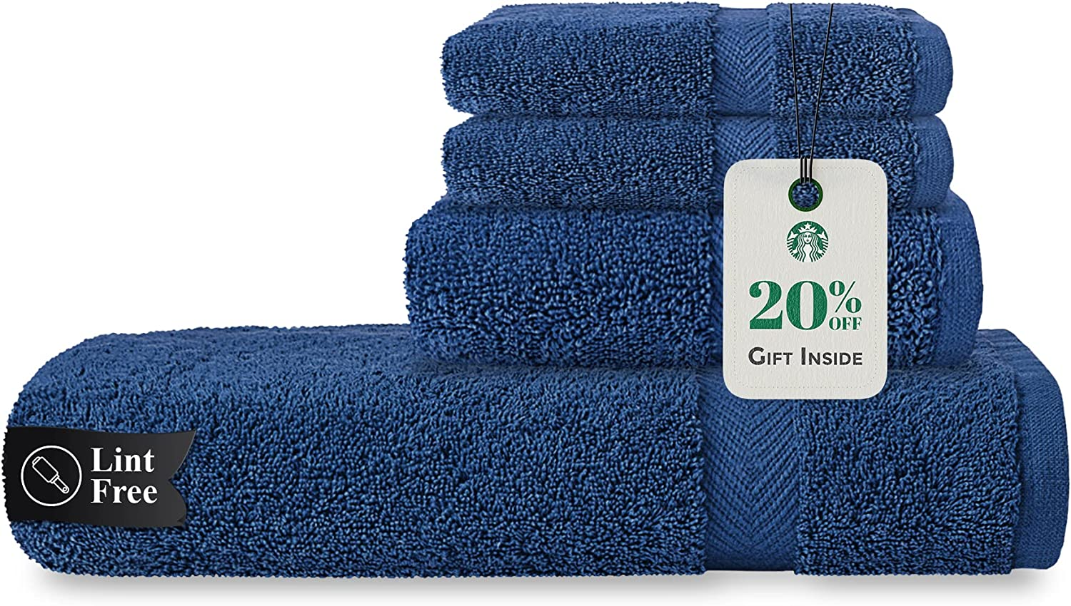Stony Edge Towel Set, 1 Bath Towel, 1 Hand Towel & 2 Face Towels, 100% Cotton, 600 GSM, Soft & Absorbent for Bathroom, Kitchen, Gym & Spa, Navy Blue