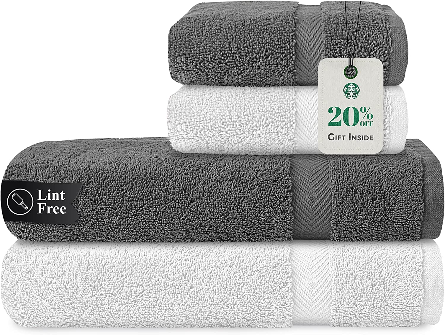 Stony Edge Towel Set, 2 Bath Towels & 2 Hand Towels, 100% Cotton, 600 GSM, Soft & Absorbent for Bathroom, Kitchen, Gym & Spa, White &  Navy Blue