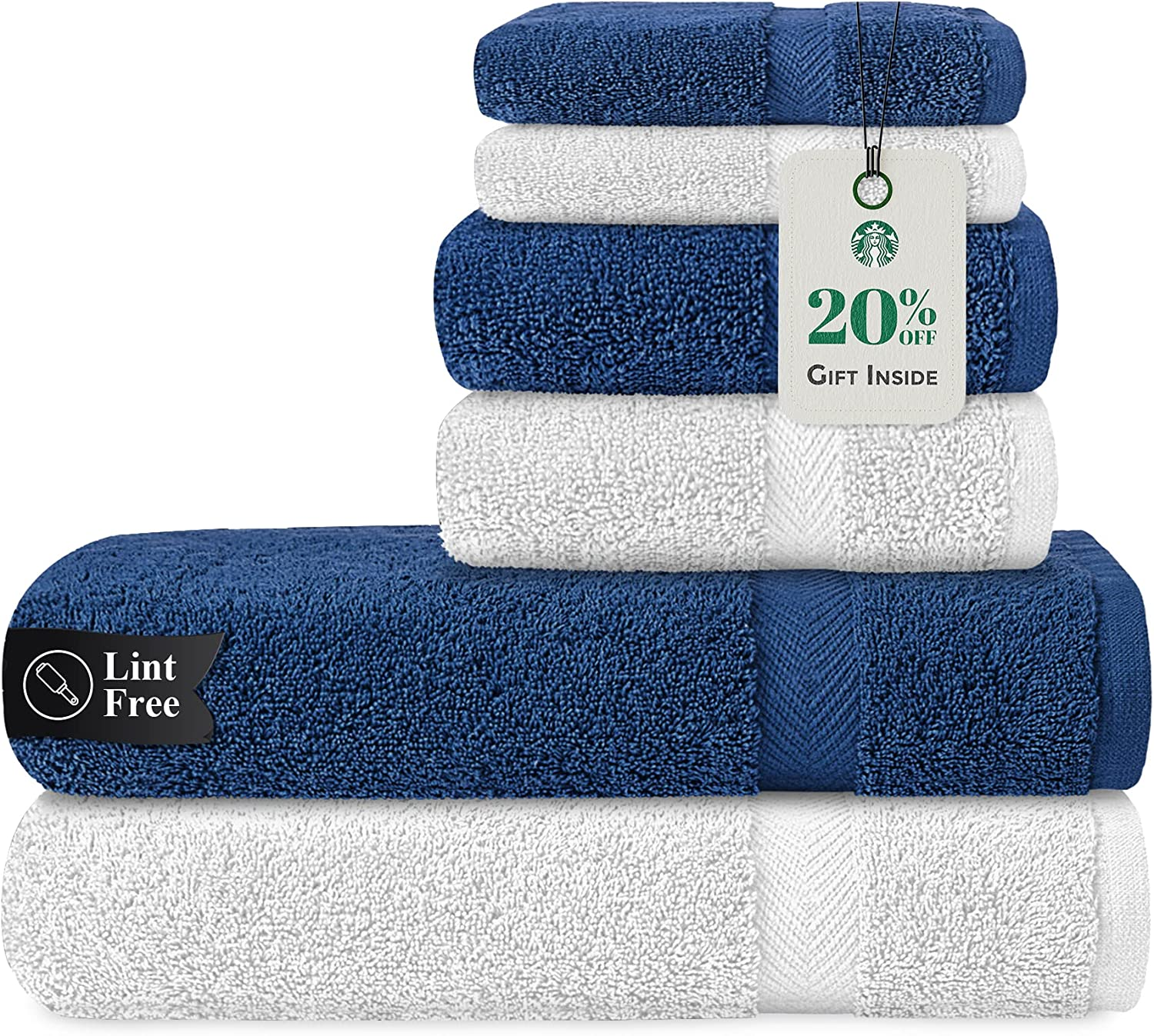 Stony Edge Towel Set, 2 Bath Towel, 2 Hand Towel & 2 Face Towels, 100% Cotton, 600 GSM, Soft & Absorbent for Bathroom, Kitchen, Gym & Spa, White & Gray