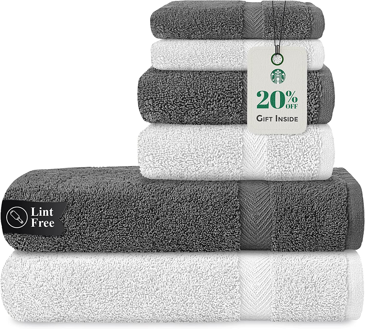 Stony Edge Towel Set, 2 Bath Towel, 2 Hand Towel & 2 Face Towels, 100% Cotton, 600 GSM, Soft & Absorbent for Bathroom, Kitchen, Gym & Spa, White & Navy Blue