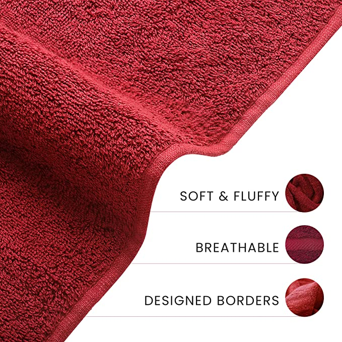 Stony Edge Towel Set, 2 Bath Towel, 2 Hand Towel & 2 Face Towels, 100% Cotton, 600 GSM, Soft & Absorbent for Bathroom, Kitchen, Gym & Spa, White & Maroon