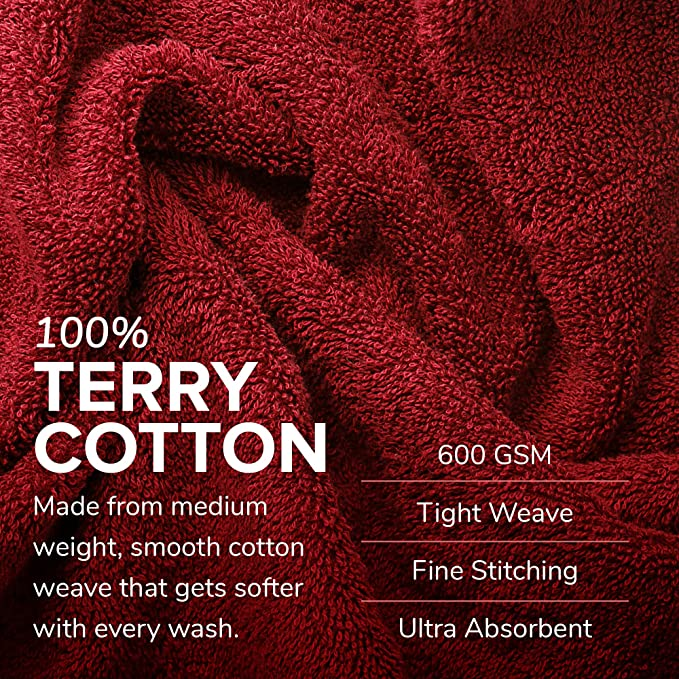 Stony Edge Towel Set, 4 Hand Towels, 100% Cotton, 600 GSM, Soft & Absorbent for Bathroom, Kitchen, Gym & Spa, White & Maroon