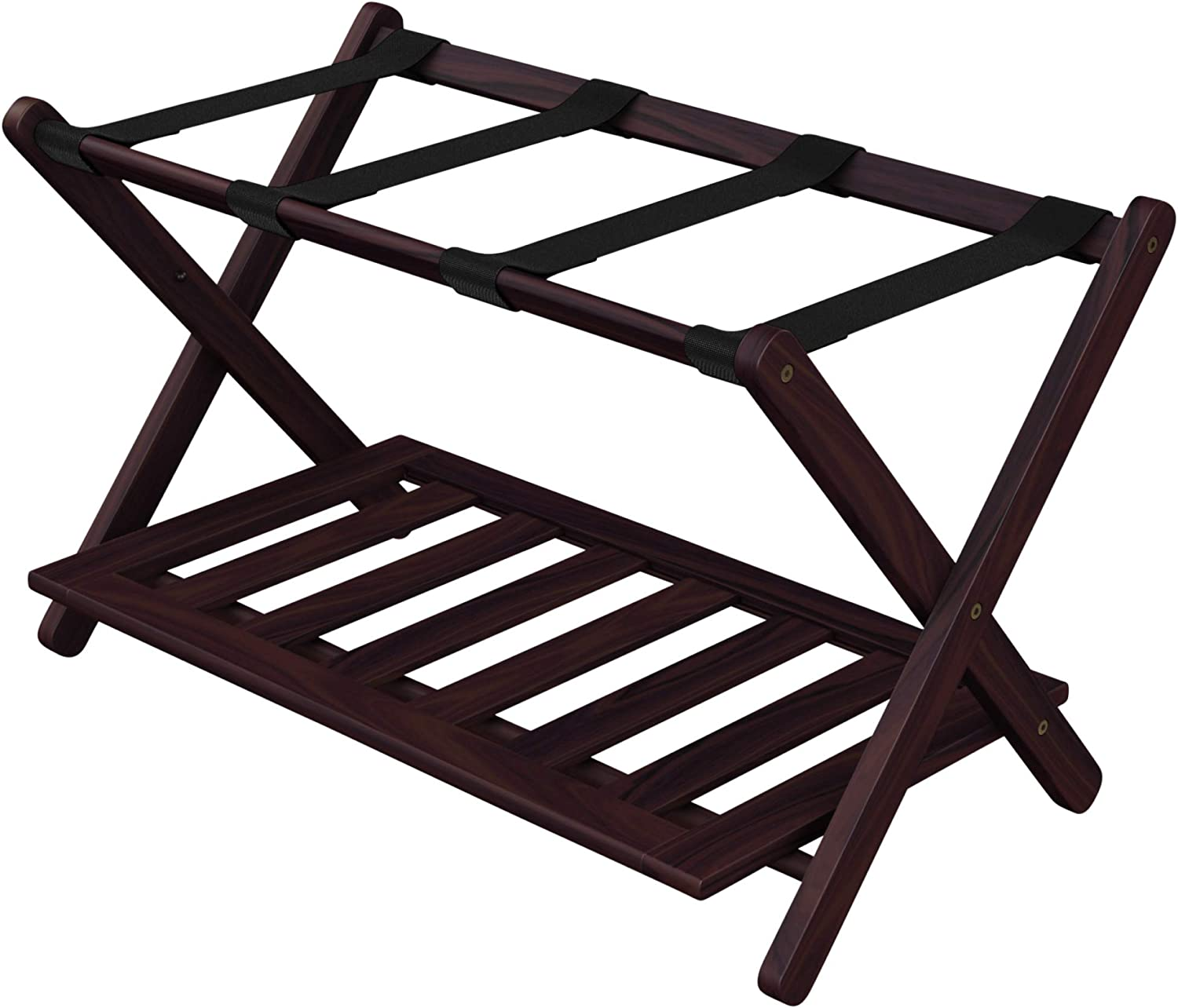 Stony Edge folding luggage rack for guest room Perfect sized 26.75”x16”x22.25” with Extra Shelf Storage - Suitable for Luggage, Suitcase and Shoes (NATURAL)