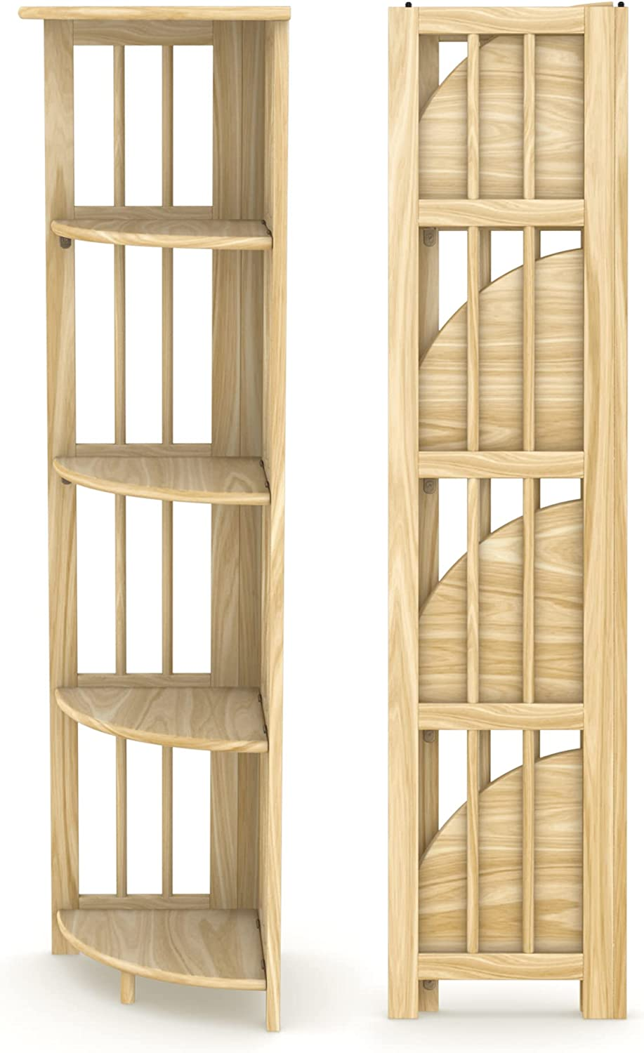 Stony Edge Folding Corner Shelf Easy Assembly - 51”x12.5”x12.5” 5 Tiers - Perfect Wooden Corner Bookshelf Organizer for Books and Decorative Items. (White)